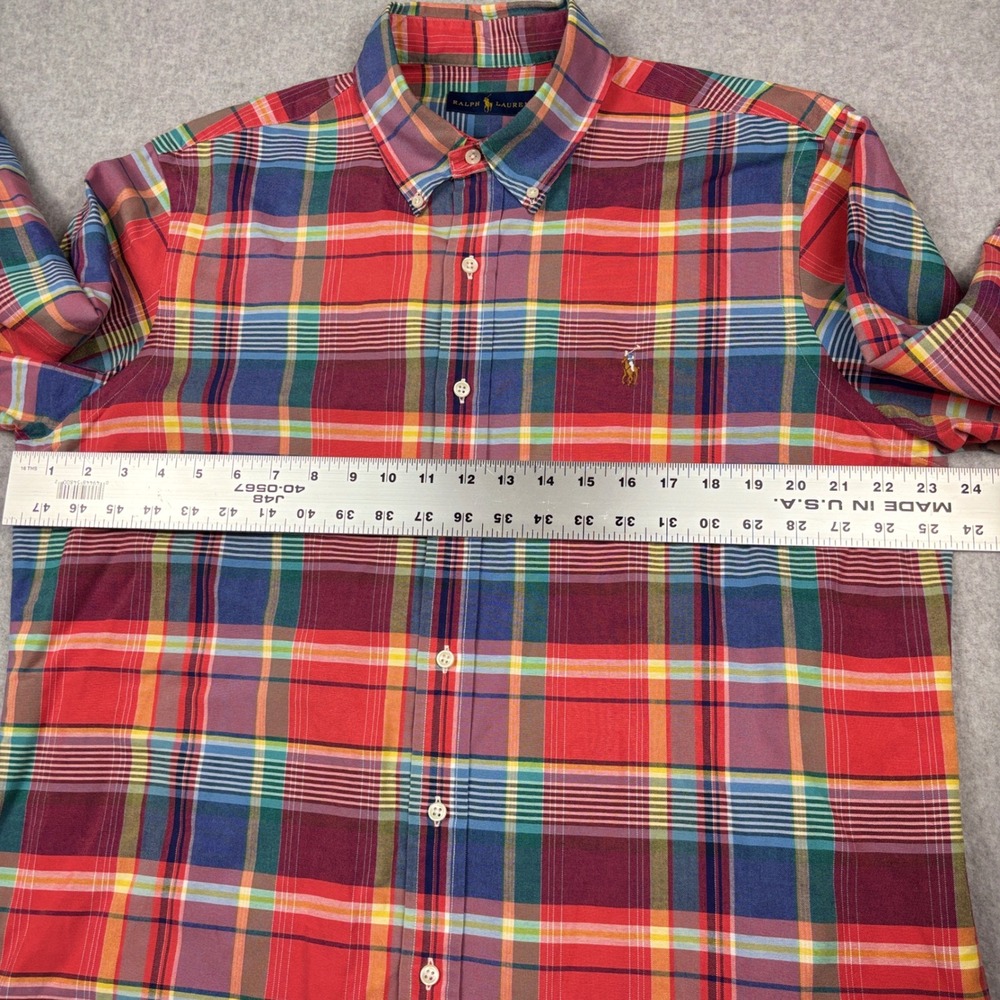 Polo Ralph Lauren Mens L Madras Plaid Button Down Shirt Multi Color Pony Logo - Picture 4 of 8